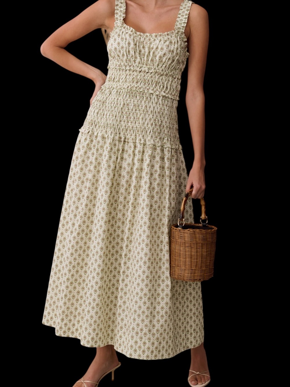 Few Moda o.p.t. Freya Cotton Sundress Wild Daisy Smocked Cream Floral Maxi NWT